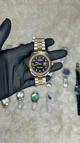 Rolex Datejust Two-Tone Automatic Watch – Black Dial with Diamond Markers