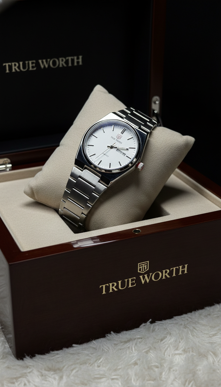 TRUE WORTH Silver Dial Quartz Watch – Timeless Everyday Elegance