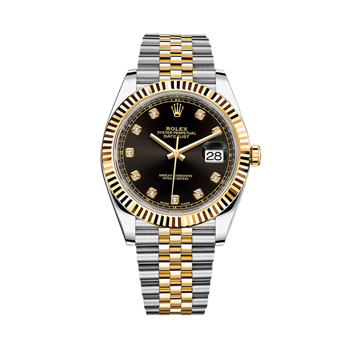 Rolex Datejust Two-Tone Automatic Watch – Black Dial with Diamond Markers